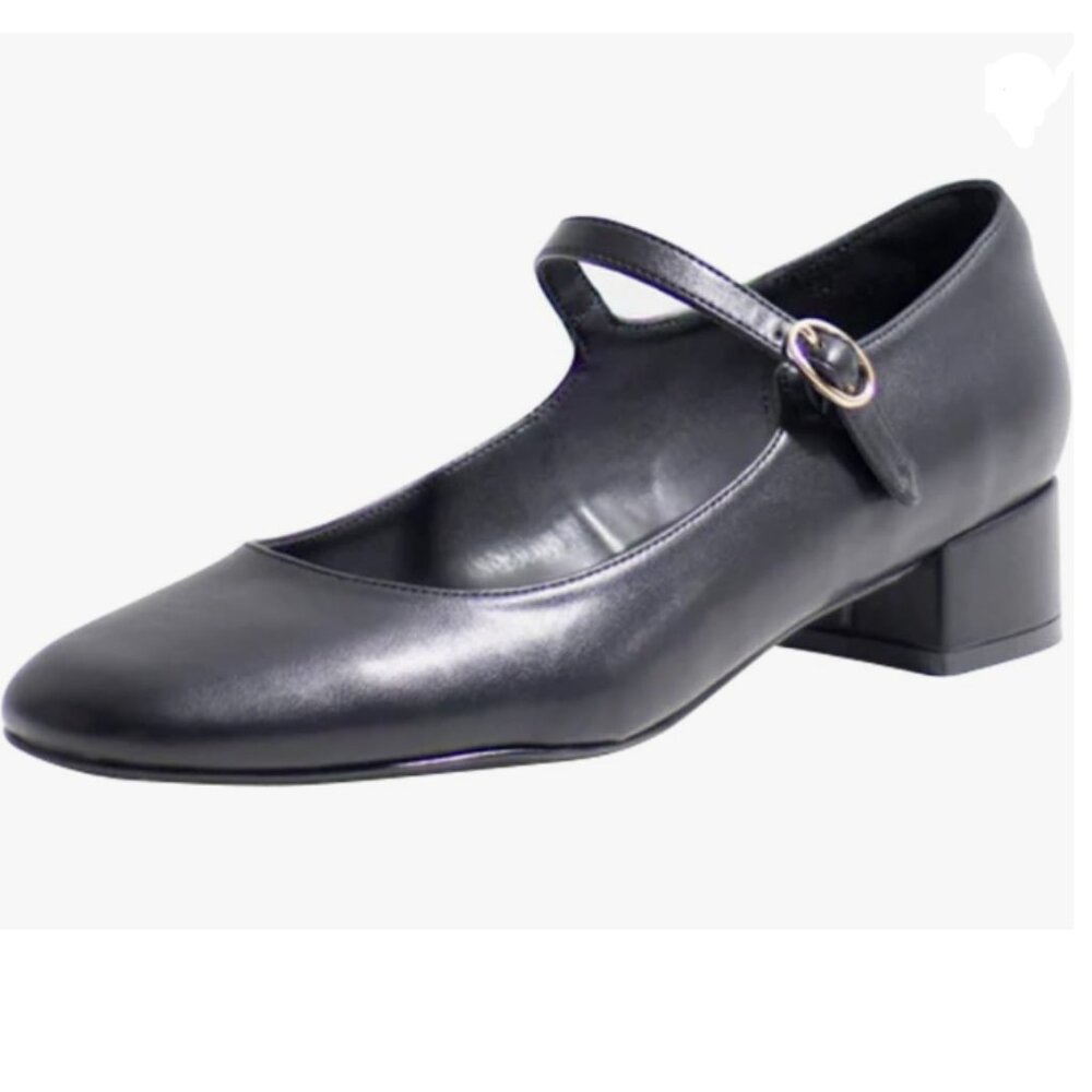 Miss Left Black Closed Round Toe Mary Jane Adjustable Strap Block Low Heel Pumps